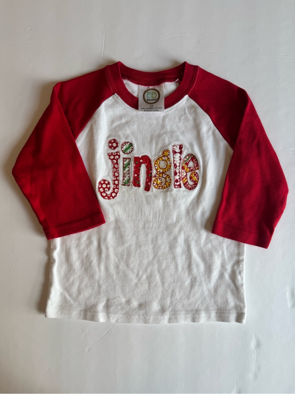 Kids Red & White 'Jingle' Raglan Long Sleeve Tee - 4T